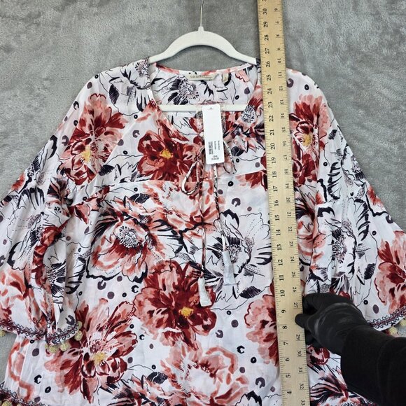 Soft Surroundings Rosada Blouse Womens Small Pink Floral Pom Pom Boho Top NWT - Picture 5 of 12